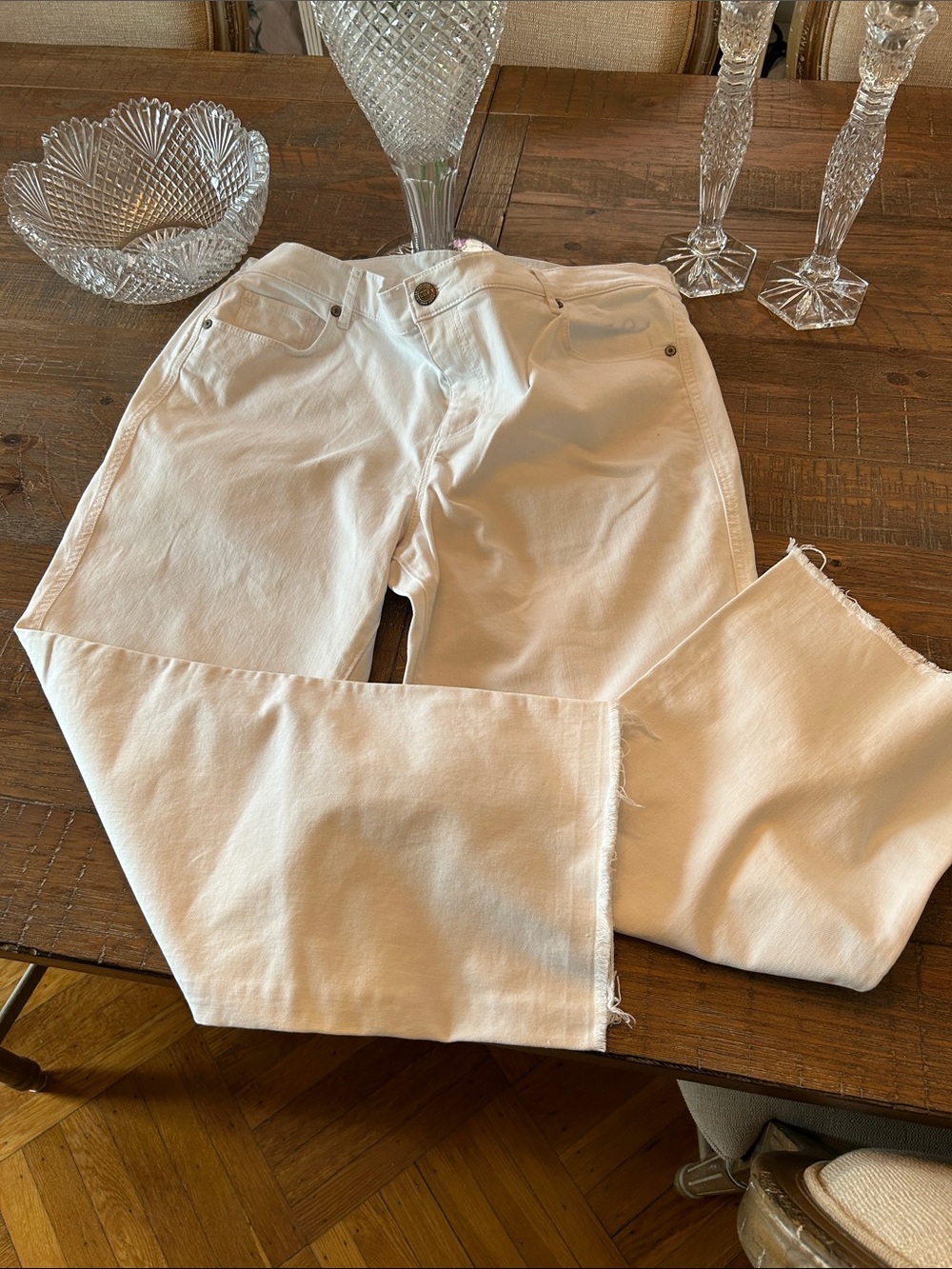 LOFT White Wide-Leg Jeans with Raw Hem